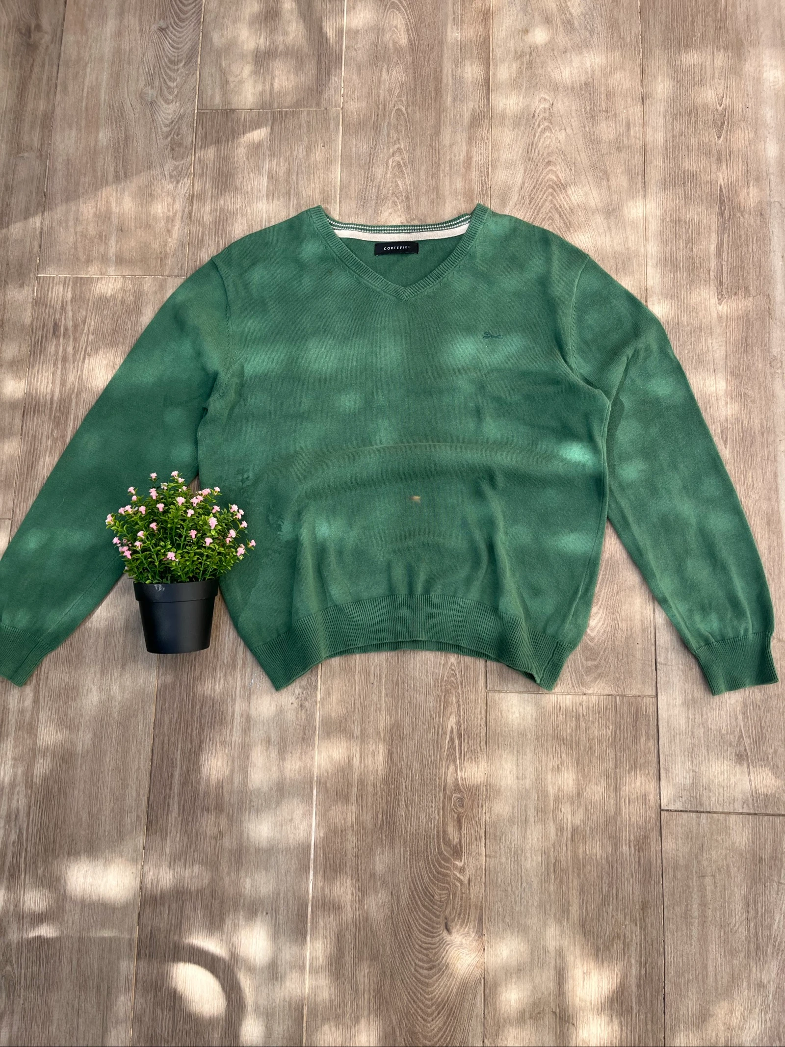Jersey Cortefiel Verde | Cuello Pico | Talla M